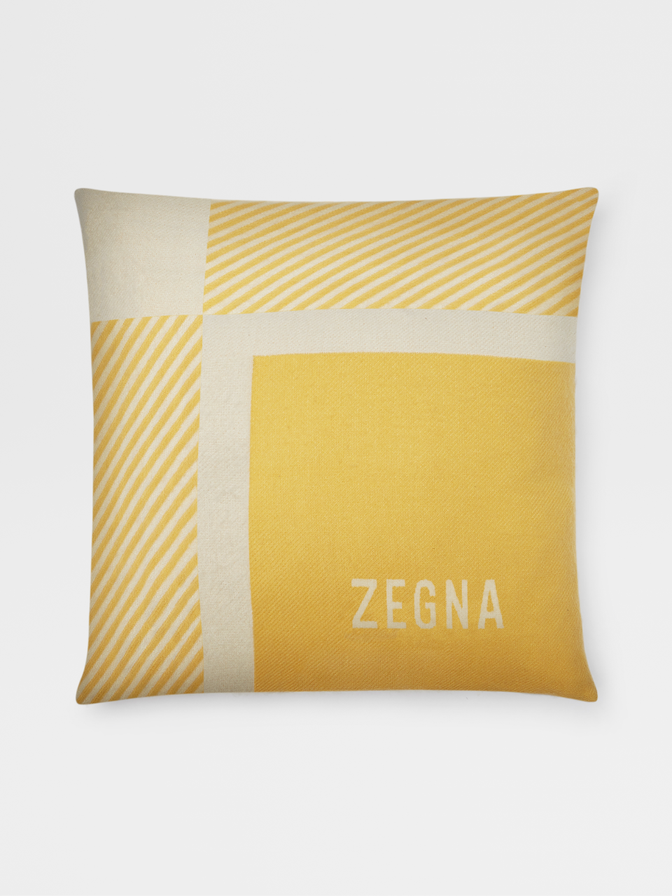 Yellow Wool Pillow with Geometric Pattern